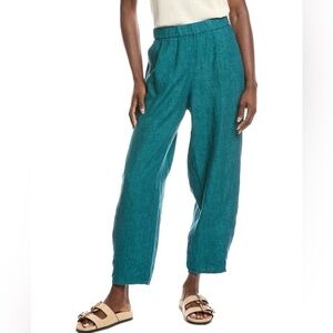 Eileen Fisher 100% Organic Linen Lantern Tapered Ankle Pant Green Size Med